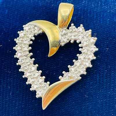 #ad Gold Over Sterling Open Heart Pendant Diamonds 925 Vermeil Silver 3.6g 1.25quot; $29.00