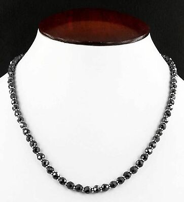 #ad Necklace Diamond Beads 4 mm 925 Silver Claps Black Special Gift Great Luster. $213.75
