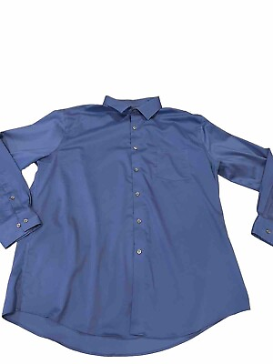 #ad Van Huesen Mens Shirt Ultra Wrinkle Free 18 18.5 2XL Blue Button Up Business $9.99