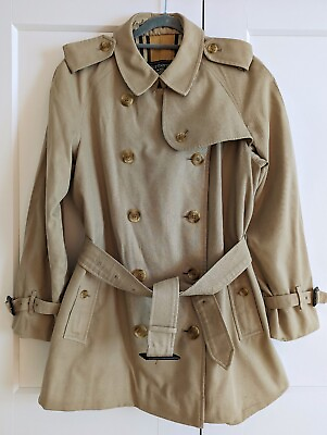 Burberry Women#x27;s Vintage Beige Check Haymarket Trench Coat UK 14 Short Length GBP 350.00