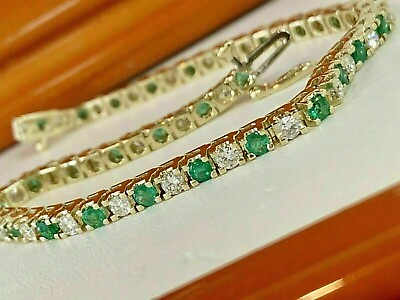 #ad 14K Yellow Gold Over Round Cut Green Emerald Diamond Tennis Bracelet Lab Created $124.99