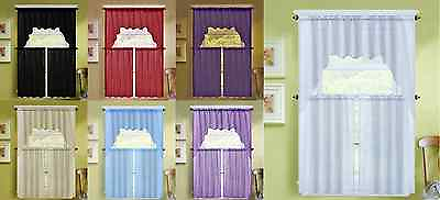 #ad 3PC K66 SOLID VOILE SHEER KITCHEN WINDOW CURTAIN 2 TIERS 1 SWAG VALANCE SET $7.65