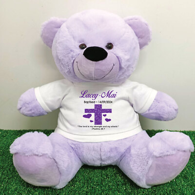 #ad Baptism Christening Personalised T Shirt Bear 40cm LavenderGift from Godparent AU $74.00