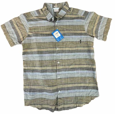 #ad NWT Columbia Short Sleeve Regular Fit Sky Blue Stripe Button Up Shirt Size L $29.99