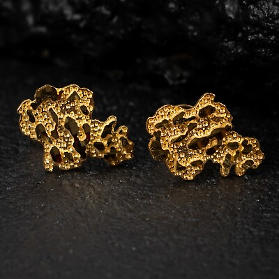 #ad Real 10K Solid Yellow Gold Diamond Cut Nugget Screw Back Stud Hip Hop Earrings $210.99