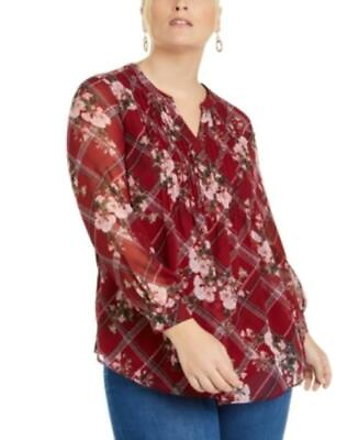 #ad MSRP $80 Charter Club Plus Size Printed Pintuck Front Top Wine Size 3X $21.60
