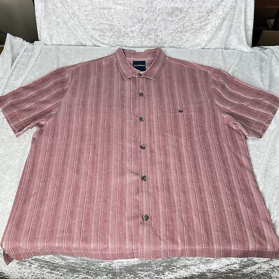 #ad Tommy Bahama shirt men#x27;s XXL Wine short sleeve striped 100% SIlk $24.87