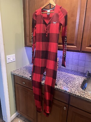 #ad BLING Victoria Secret Pink PLAID SEQUIN THERMAL WAFFLE ONE PIECE PJ Small 👀📸 $59.99