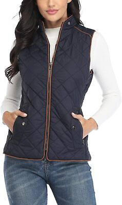 #ad Dilgul Women Padded Vest Stand Collar Zip Up Trendy Puffer Lightweight Quilted V $94.23