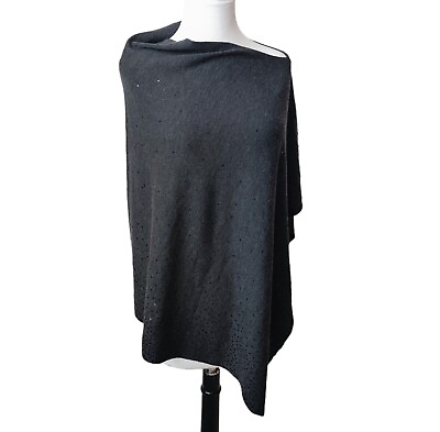 #ad EILEEN FISHER Italian Merino Wool Gray Sequin Asymmetrical Poncho Womens Sweater $34.95