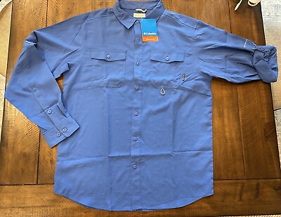 #ad NWT COLUMBIA Omni Shade Blue Performance Fishing Shirt Vented Men L Large $24.99