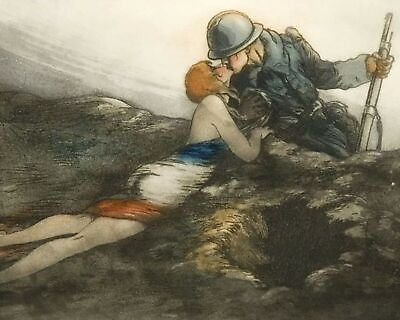#ad Louis Icart Soldier Kissing art painting print $9.99