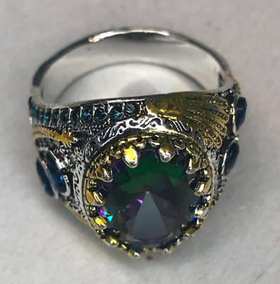 #ad Tear Drop Ring Silver amp; Gold Fashion Jewelry Imitation Green Stone Size 10 New $14.95
