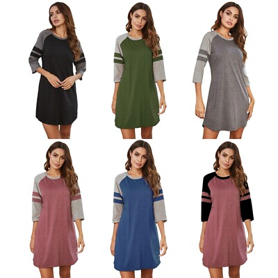 #ad Summer Women Nightgown 3 4 Sleeve Sleepdress Pajamas Multicolour Soft Sleepwear $13.29