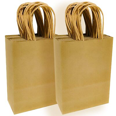 #ad qiqee 100 Packs Brown Paper Gift Bags with Handles Bulk 8.26quot;×6quot;×3.15quot; Small ... $33.37