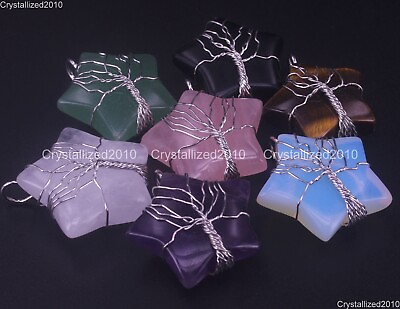 #ad Natural Gemstones Star Handmade Wire Wrap Life Tree Healing Reiki Pendant Beads $36.18