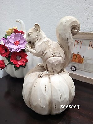 #ad Thanksgiving Fall Pumpkin Squirrel Figurine Resin Tabletop decor 9.75quot; $34.19