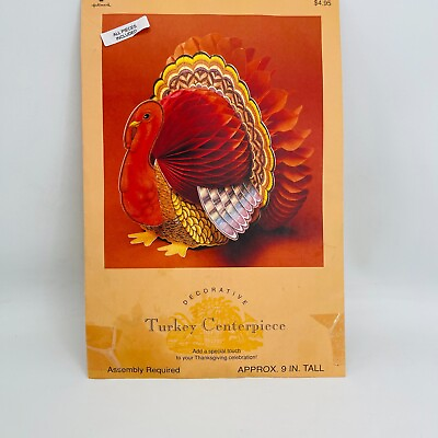 #ad Vintage 1991 Hallmark Turkey Centerpiece Thanksgiving Honeycomb Body Ephemera $26.99