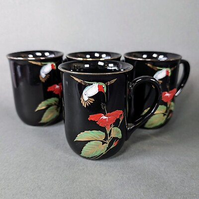 #ad Vintage OTAGIRI JAPAN Set Of 4 Hummingbird Mugs With Gold Painted Accents $37.99
