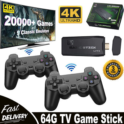 #ad Video Game Console Retro 40000 Games TV Stick 64G 4K HDMI 2Wireless Controllers $21.99
