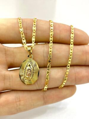 #ad 14K Our Lady of Guadalupe Charm Pendant Necklace Family Jewelry Religious 22x14 $38.99