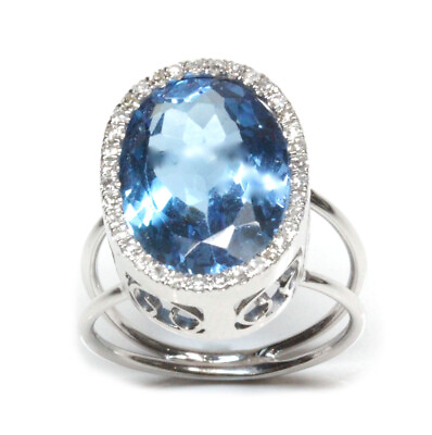 #ad 12 ctw Natural Blue Topaz amp; Diamond Solid 14k White Gold Big Halo Cocktail Ring $900.00