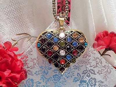 #ad Betsey Johnson Beautiful Multicolor Crystal amp; Rhinestone Heart Pendant Necklace $31.99