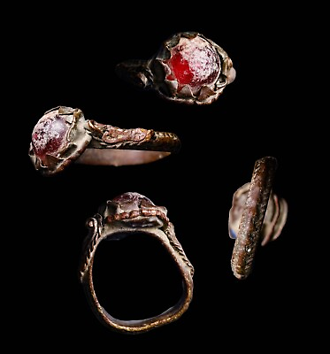 #ad RARE CRUSADER Knight Templar Silver Ring Carnelian Stone Red Artifact Antiquity $103.75