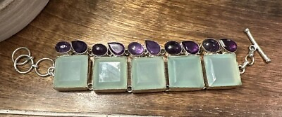 #ad Beautiful Aqua Chalcedony Amethyst amp; Purple Spinel Sterling Gemstone Bracelet $89.00
