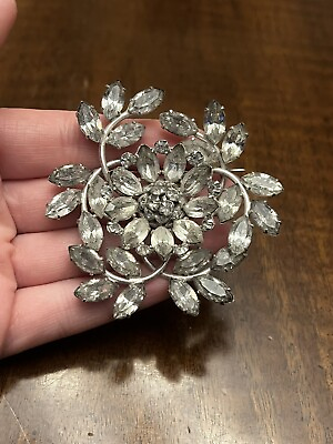 #ad Vintage Fred A. Block Rhinestone Flower Cluster Brooch Silver Tone Signed Rare $150.00