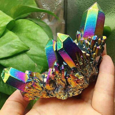 #ad Titanium Cluster Mineral Healing Stone Natural Crystal Specimen Rainbow $2.16