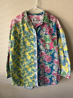#ad Lilly Pulitzer Vintage Women’s Floral Patchwork Shirt Long Sleeve Size XL 14 16 $20.00