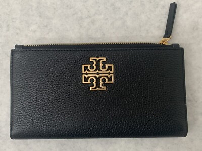 #ad Tory Burch 84712 Britten Slim Leather Envelope Wallet in Black $115.00