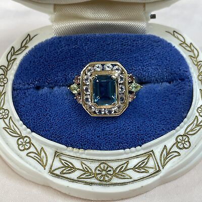 #ad 10K Yellow Peridot Diamond Pink Zircon Blue Topaz Ring Vintage Size 9 $499.00