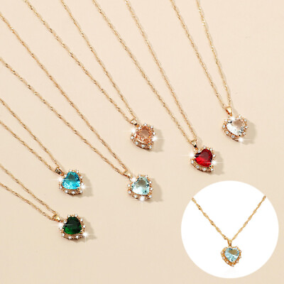 #ad Women Necklace Heart Rhinestones Pendant Short Chain Wedding Party Jewelry Gifts AU $2.29