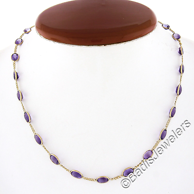 #ad 14k Yellow Gold 15ctw Oval Amethyst 16.25quot; by the Yard Curb Link Chain Necklace $956.80
