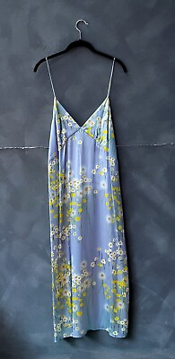 #ad Bernadette Blue Silk Satin Floral Midi Slip Dress 8 FR40 NWTs $690 $412.00