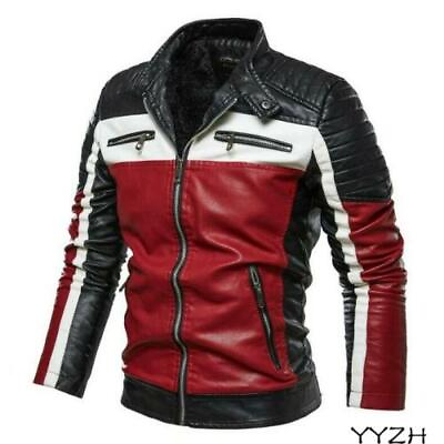 #ad Mens Leather Jacket Outwear Slim Fit Thick Winter Zipper Motorcycle race Biker $58.37