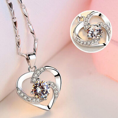 925 Silver Necklace Women Fashion Cubic Zirconia Pendant Wedding Jewelry Gift C $2.14