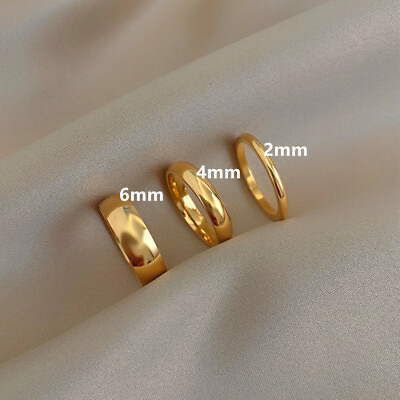#ad 2 4 6mm Man Woman 18k Gold Plated Thin Plain Solid Band Ring Wedding Friendship $6.99