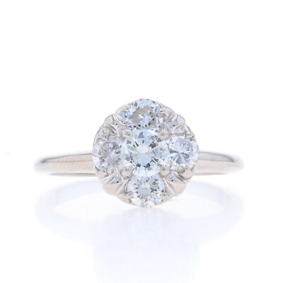 #ad White Gold Diamond Vintage Cluster Engagement Ring 14k Round Brilliant .90ctw $539.99