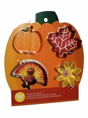 #ad Wilton Colorful Metal Autumn 4 Cookie Cutters Fall Turkey Leaf Sunflower Pumpkin $6.29