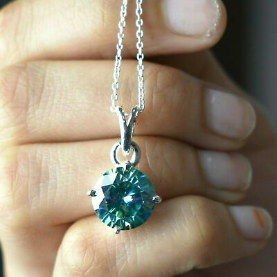 #ad Certified 3.90 Ct. Green Blue Fancy Color Diamond Pendant 14K White Gold Over $99.00