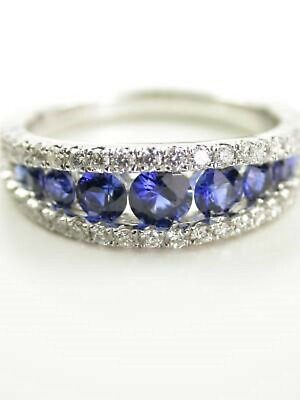 #ad 2ct Simulated Blue Sapphire Wedding Band Ring Anniversary White Gold Plated $119.99