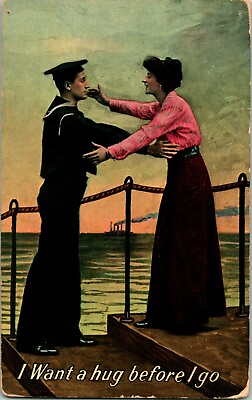 #ad Vtg Postcard 1910s Sailor Series : I Want a Hug Before I Go Sailor in Uniform $5.36