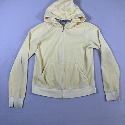 #ad VINTAGE Juicy Couture Velour Hoodie Tag XL But Fits As A Womens Medium Yellow U4 $24.95