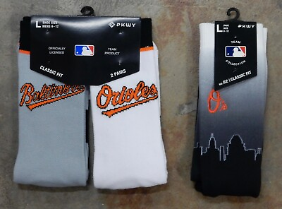 Pack of 3 Baltimore Orioles O#x27;s Socks Gift Large Crew Size 6 12 Sky Home Away $28.65