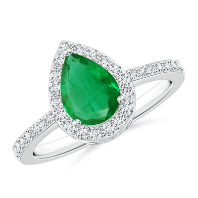 #ad Emerald Pears 8x6mm Ring Sterling Silver 925 With Rhodium Plated $37.41