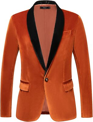 #ad THWEI Mens Velvet Blazer Slim Fit Solid Color One Button Blazer Sport Coat Jacke $120.82