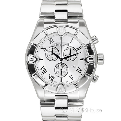 #ad Roberto Cavalli Diamond Time Mens Swiss Made Chronograph Watch Silver Dial Steel $119.16